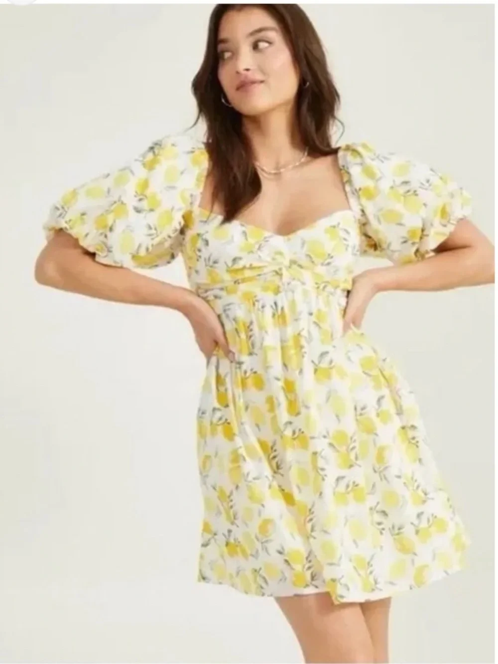 NWT Trixxi Lemon Print Babydoll Dress‎ Women’s SZ Small in Yellow White